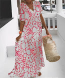 Vestido de verano estampado con cuello en V (LIQUIDACIÓN)