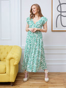 Model wearing a Susan wrap maxi dress lifestyle shot