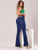 Vaqueros acampanados de cintura alta con bolsillo tipo cuchillo y bajo recto