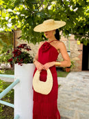 Vestido Roseta Flecos Cereza