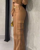 Pantalón anchos de cuero estilo cargo