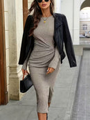 Vestido Midi de Cintura Plisada