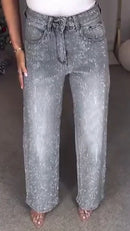 Vaquero Casual estampado de diamantes