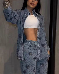 Conjunto con lentejuelas y flores