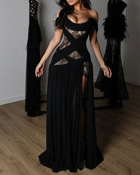 Vestido gasa con corsé de encaje