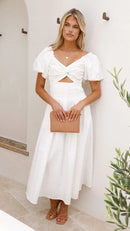 Vestido con cuello en V y mangas abullonadas