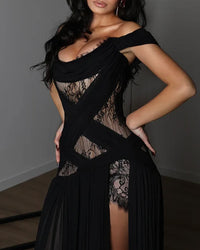 Vestido gasa con corsé de encaje