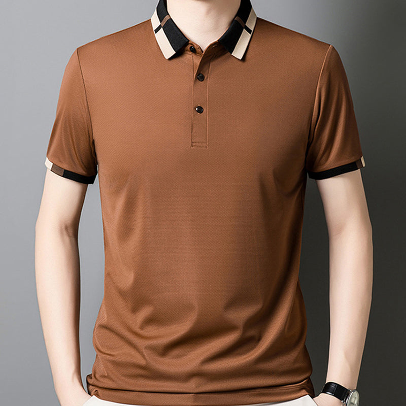 Polo de manga corta y tejido elástico de seda