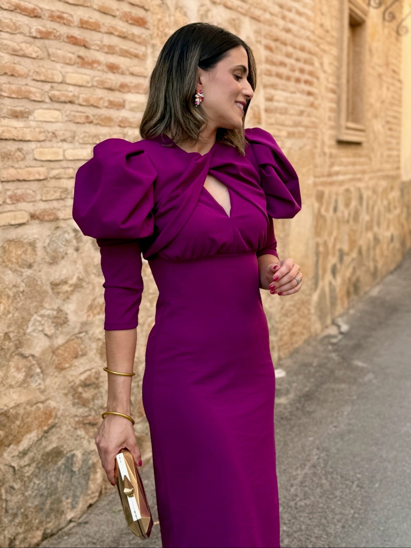 Vestido manga abullonada buganvilla | Sicilia - Alalá Moda Mujer