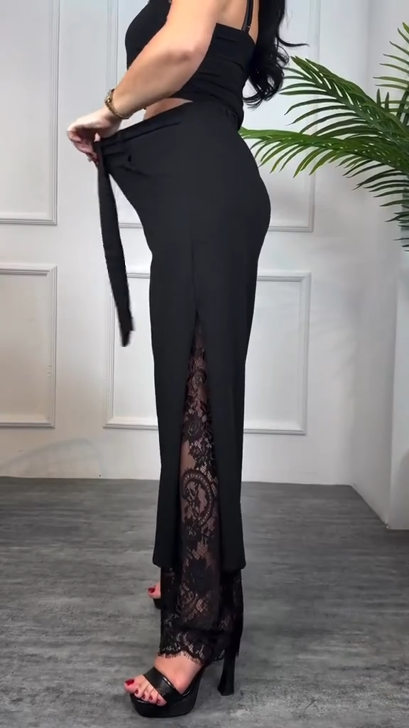 Pantalón estampado hueco y empalmado